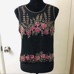 Aftershock Silk Black Embellished Blouse Size XL